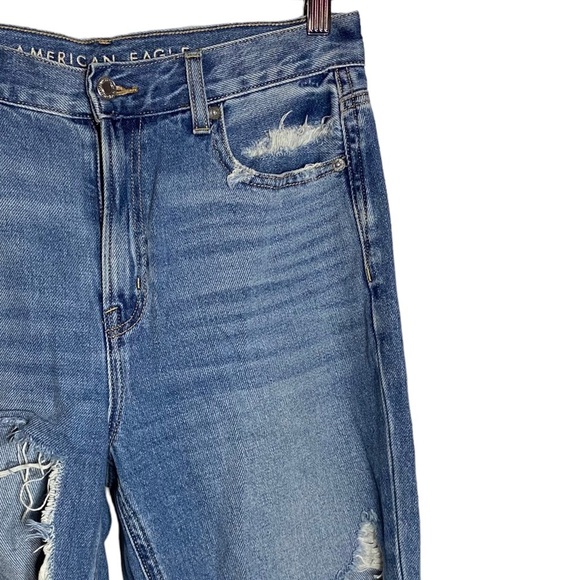 American Eagle Mom Jean High Rise Tapered Leg Distressed Jean Rigid Denim 4 - Picture 7 of 15